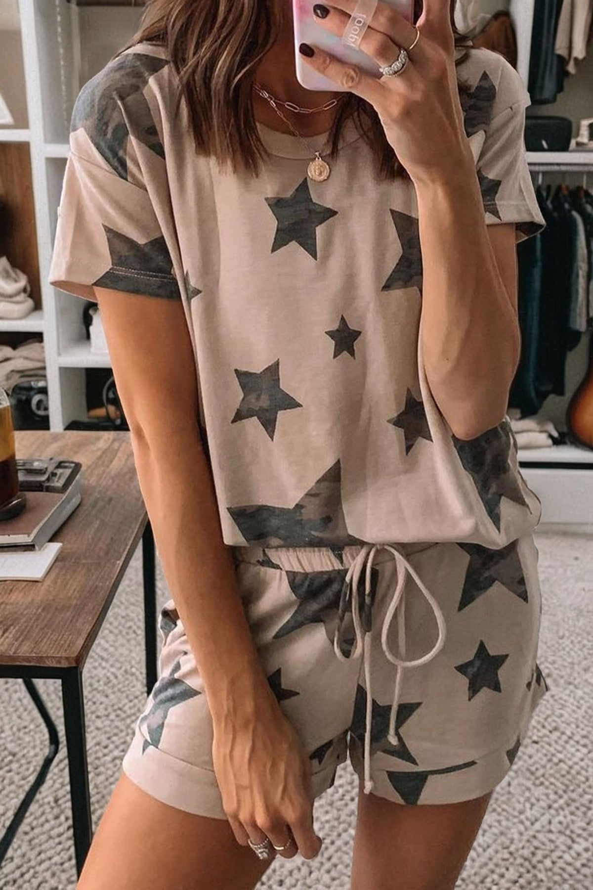 Khaki Camo Star Print Short Lounge Set - Walker Designs