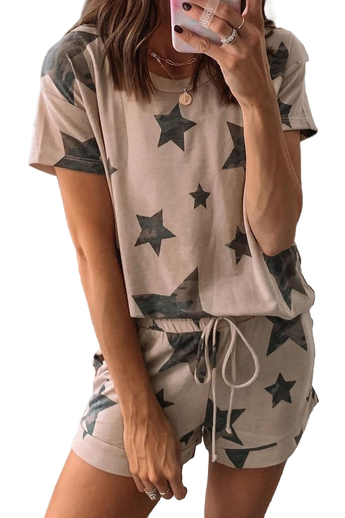 Khaki Camo Star Print Short Lounge Set - Walker Designs