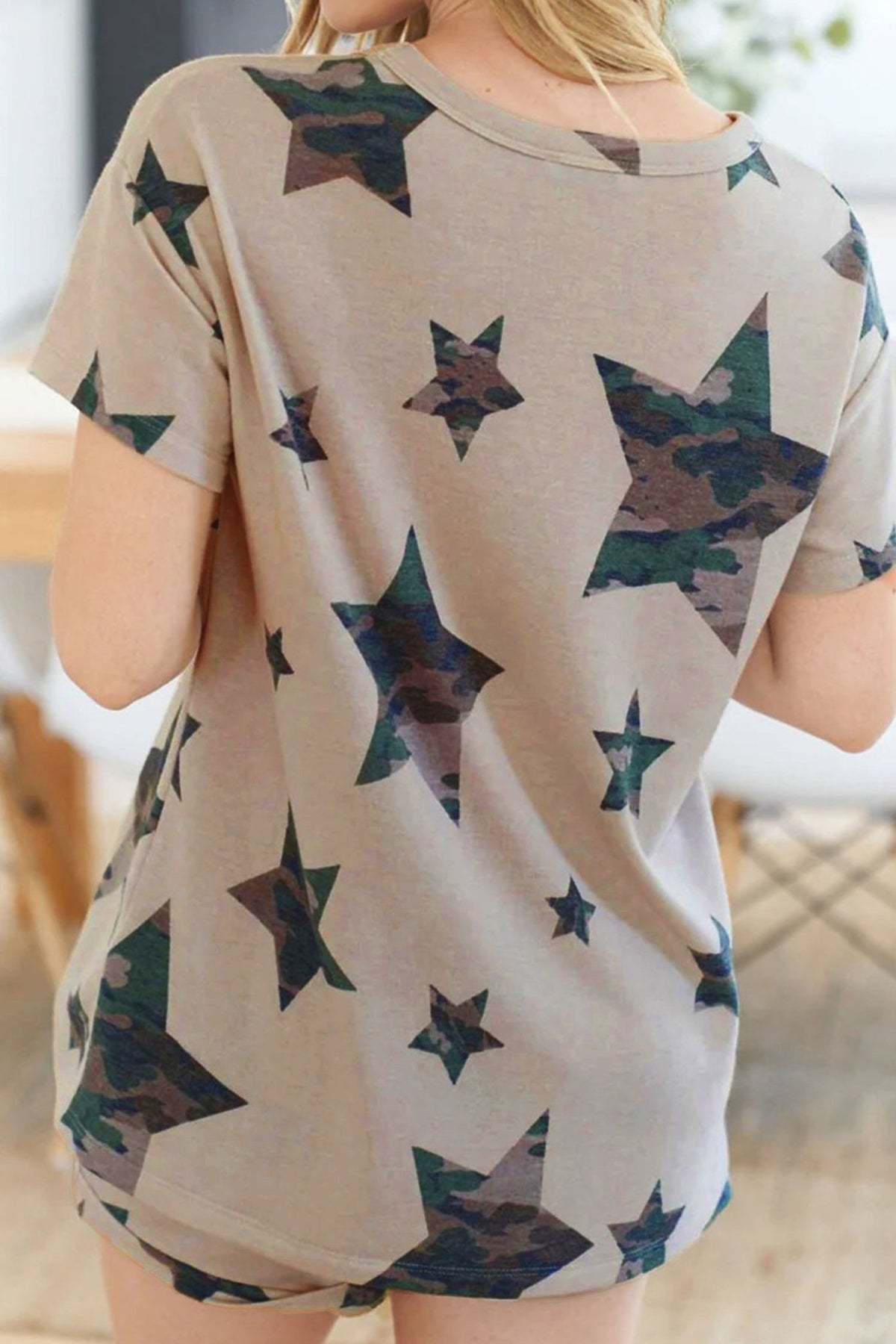 Khaki Camo Star Print Short Lounge Set - Walker Designs