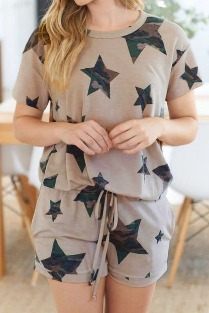 Khaki Camo Star Print Short Lounge Set - Walker Designs