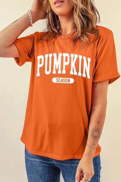 Orange PUMPKIN SEASON Letter Print Relaxed T Shirt - Walker Designs