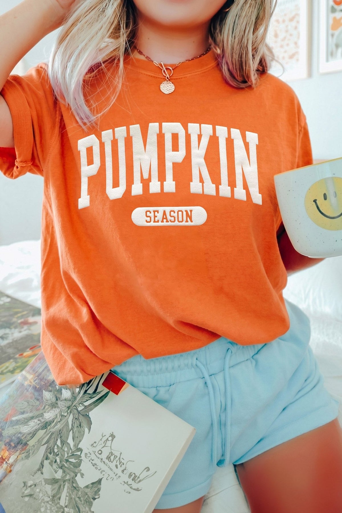 Orange PUMPKIN SEASON Letter Print Relaxed T Shirt - Walker Designs