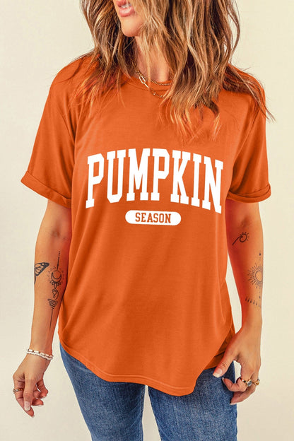 Orange PUMPKIN SEASON Letter Print Relaxed T Shirt - Walker Designs