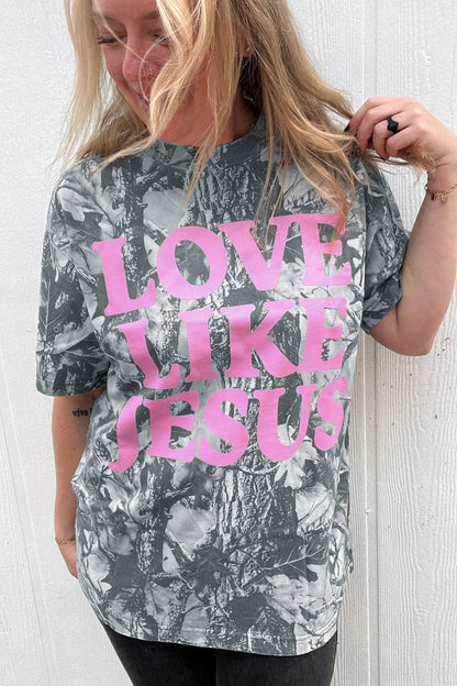 Pink Camo Woodland LOVE LIKE JESUS Casual Tee - Walker Designs