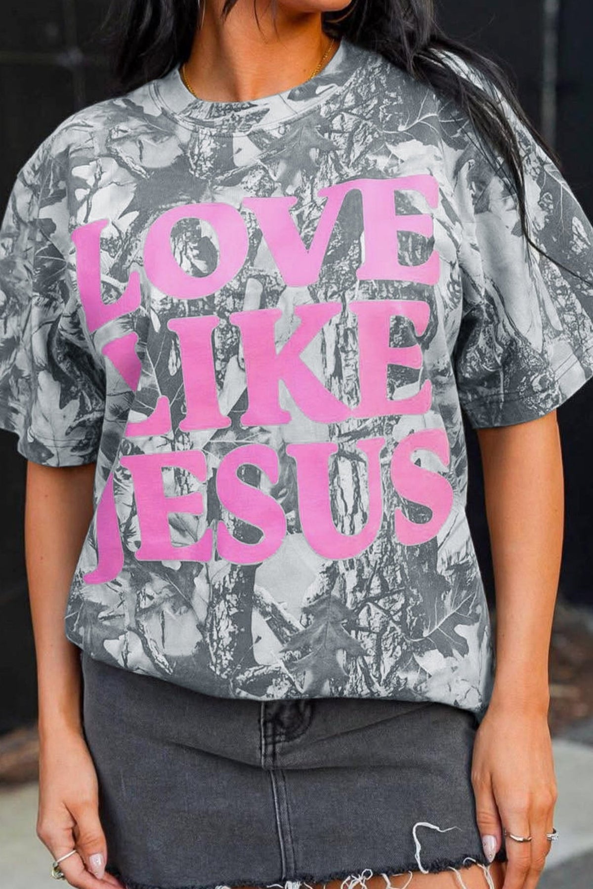 Pink Camo Woodland LOVE LIKE JESUS Casual Tee - Walker Designs