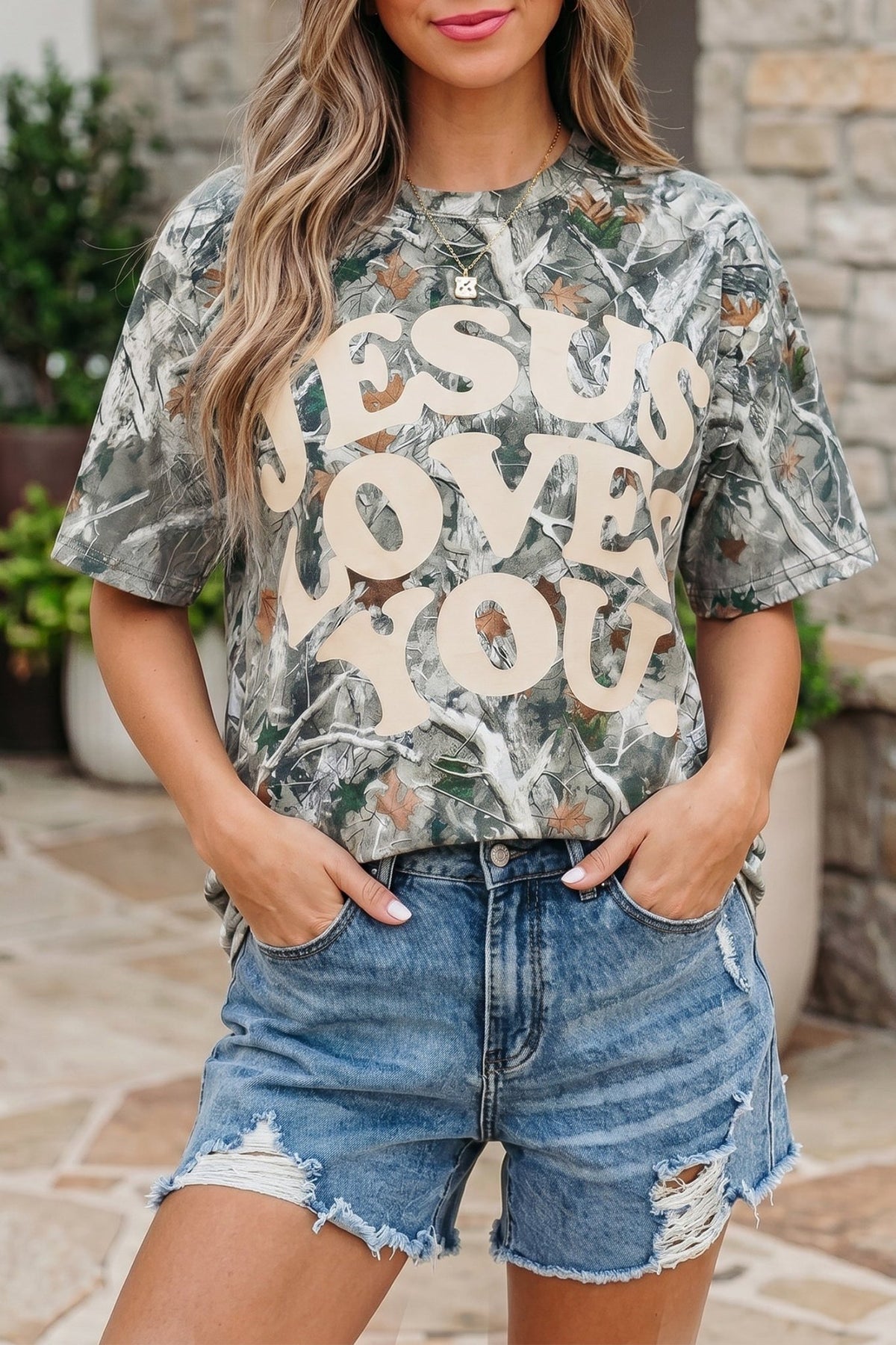 Pink Camo Woodland LOVE LIKE JESUS Casual Tee - Walker Designs