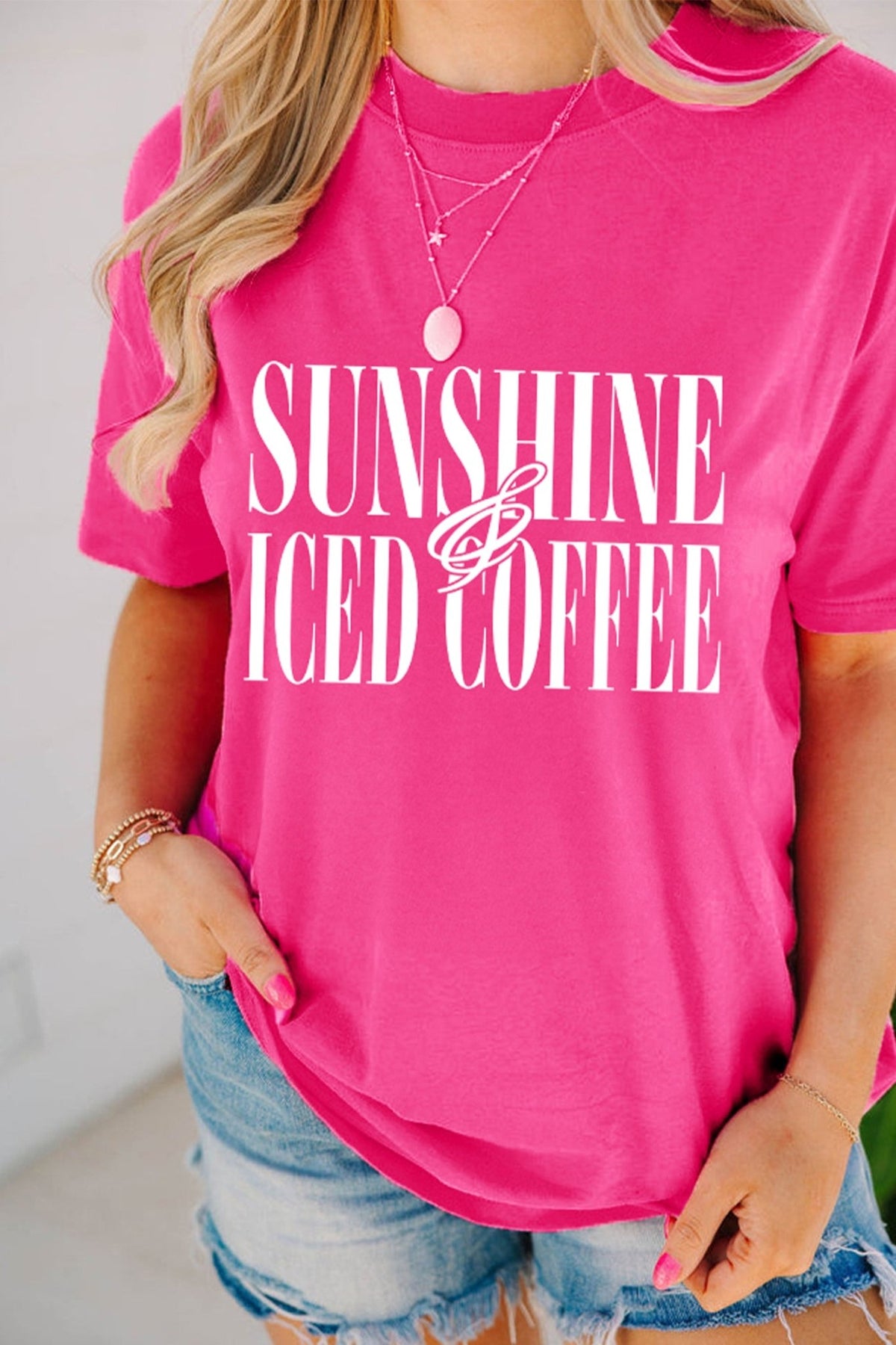Rose Red SUNSHINE ICED COFFEE Casual Summer T Shirt - Walker Designs