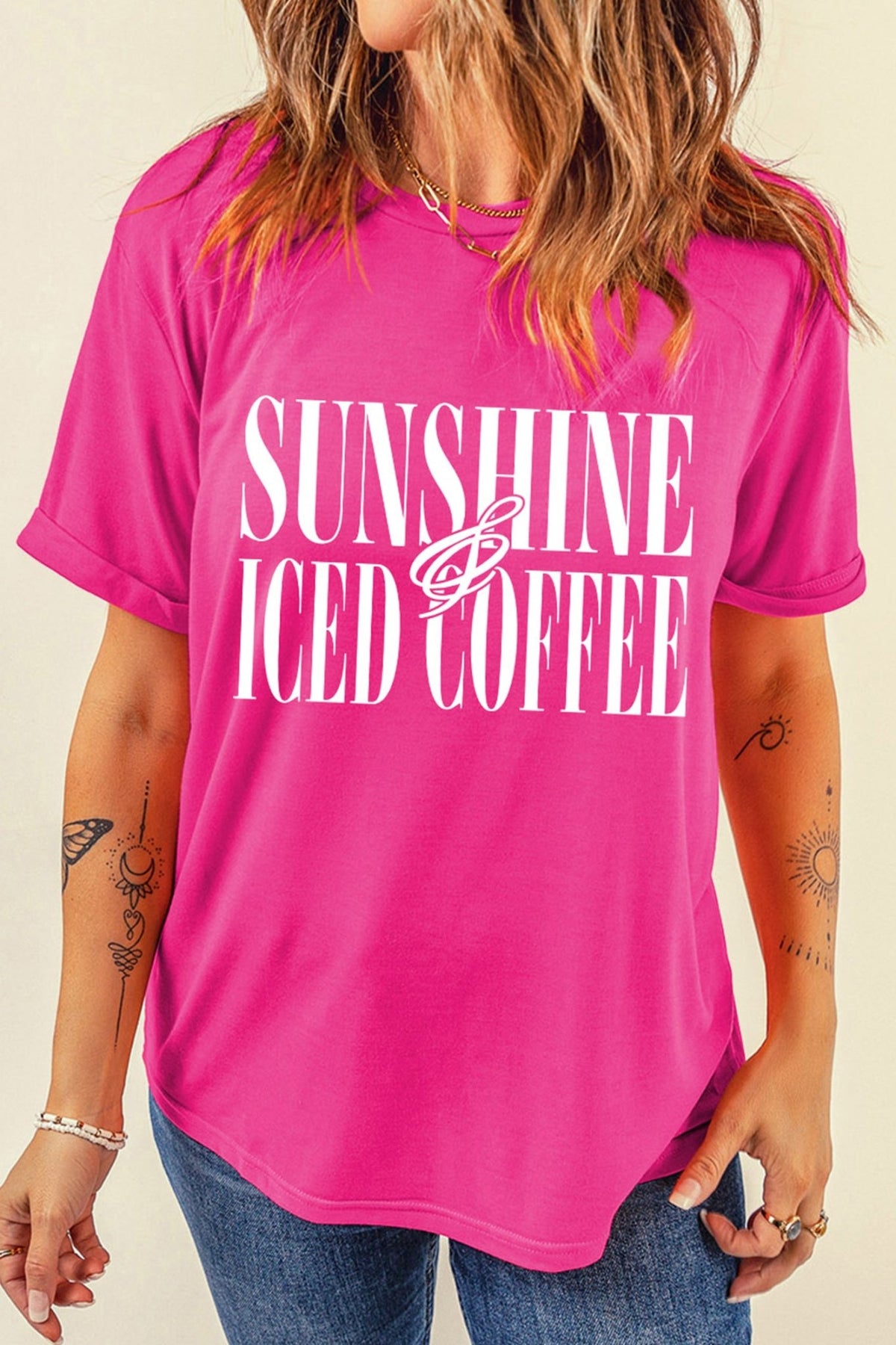 Rose Red SUNSHINE ICED COFFEE Casual Summer T Shirt - Walker Designs