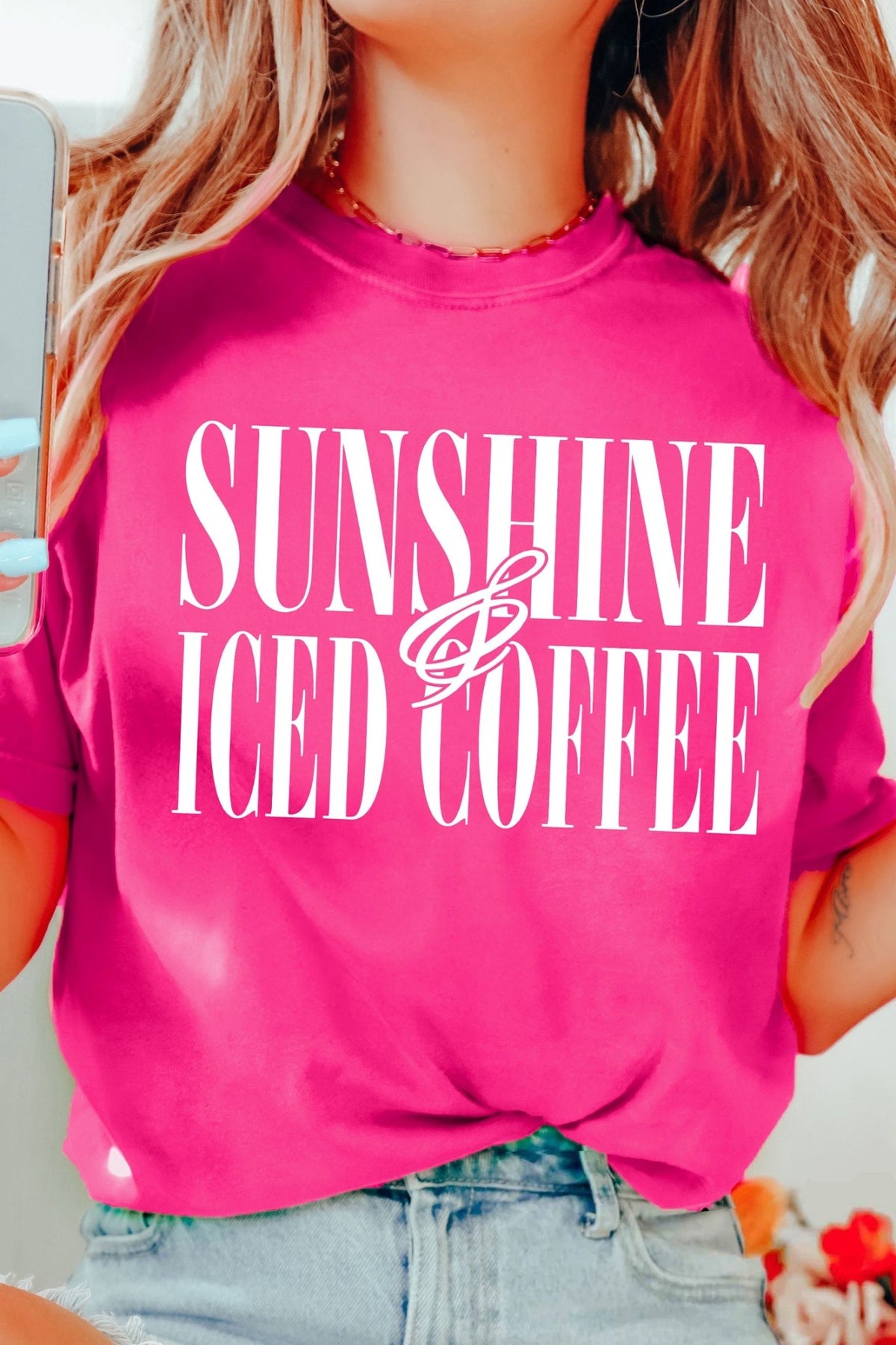 Rose Red SUNSHINE ICED COFFEE Casual Summer T Shirt - Walker Designs