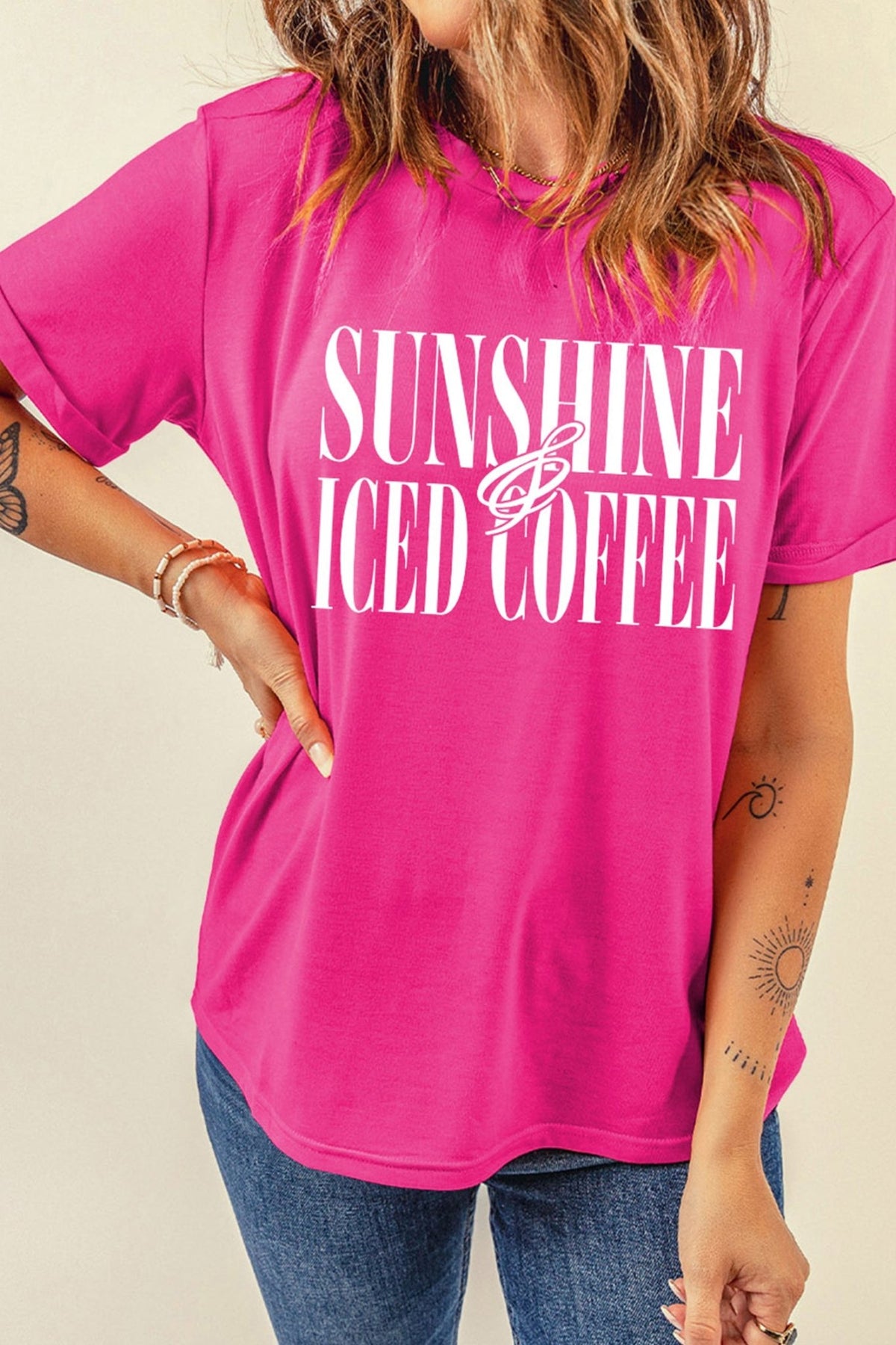 Rose Red SUNSHINE ICED COFFEE Casual Summer T Shirt - Walker Designs