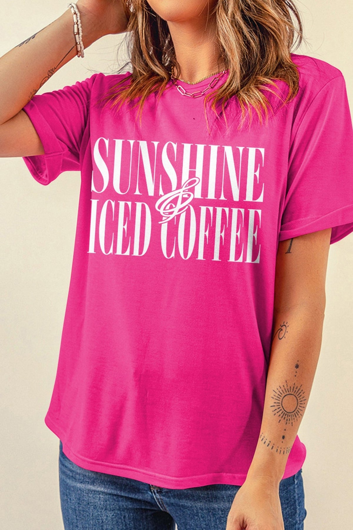 Rose Red SUNSHINE ICED COFFEE Casual Summer T Shirt - Walker Designs