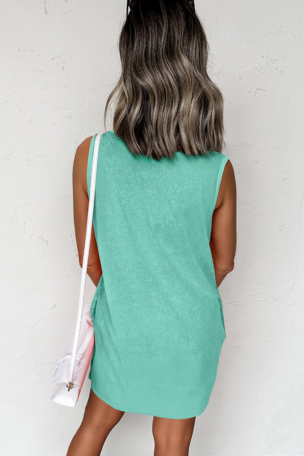 Sea Green Mineral Wash Tank Mini Dress with Pockets - Walker Designs