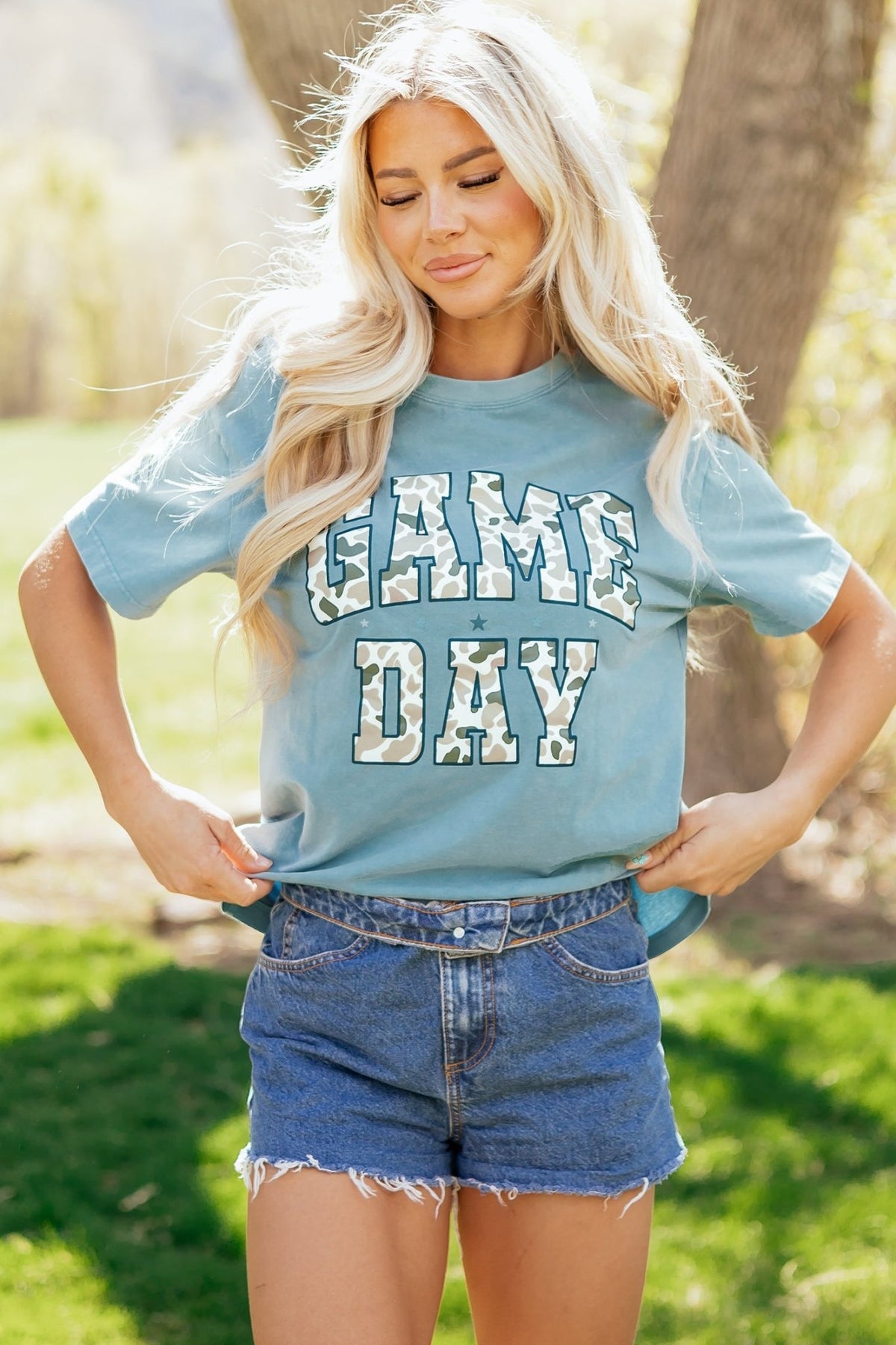Stone Blue Camo GAME DAY Graphic T Shirt - Walker Designs