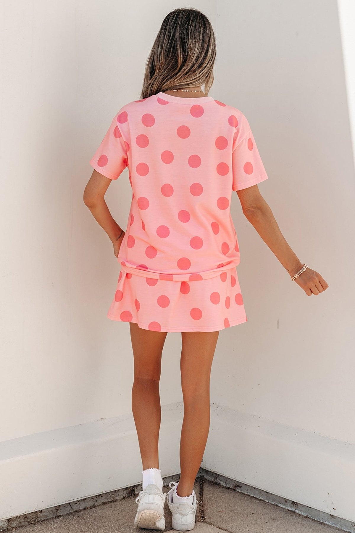 White Polka Dot Short Sleeve Top Casual Skort 2pcs Outfit - Walker Designs