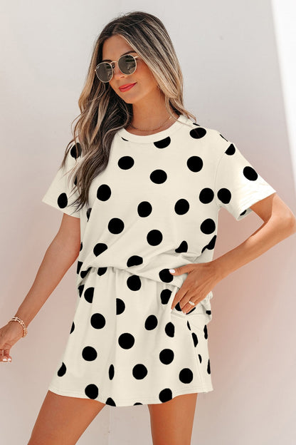 White Polka Dot Short Sleeve Top Casual Skort 2pcs Outfit - Walker Designs
