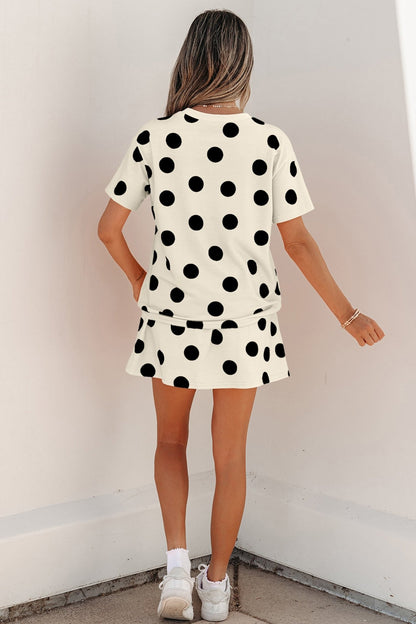White Polka Dot Short Sleeve Top Casual Skort 2pcs Outfit - Walker Designs