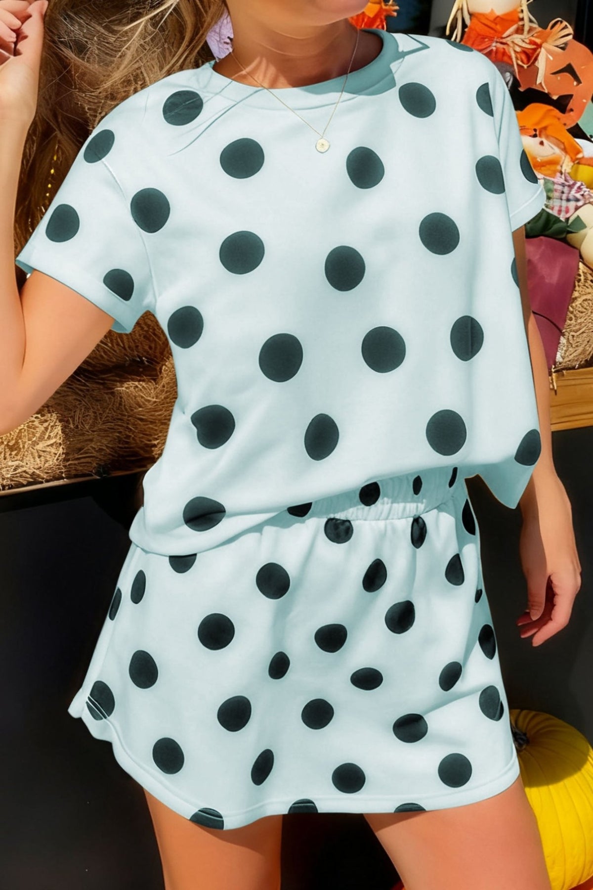 White Polka Dot Short Sleeve Top Casual Skort 2pcs Outfit - Walker Designs