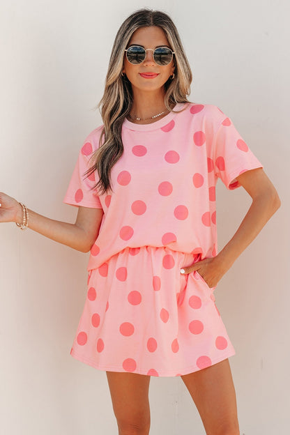White Polka Dot Short Sleeve Top Casual Skort 2pcs Outfit - Walker Designs