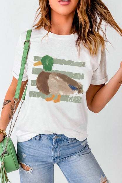 White Western Duck Graffiti Print T-Shirt - Walker Designs