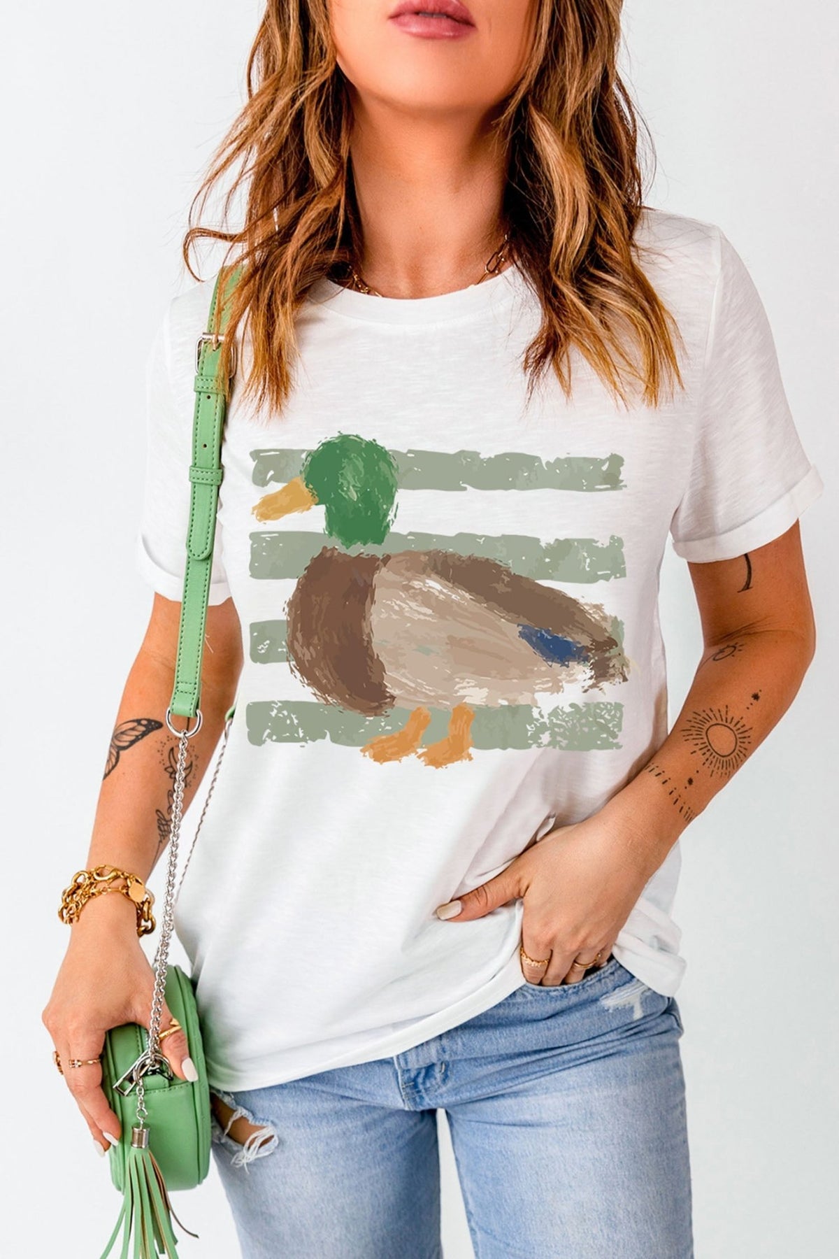 White Western Duck Graffiti Print T-Shirt - Walker Designs