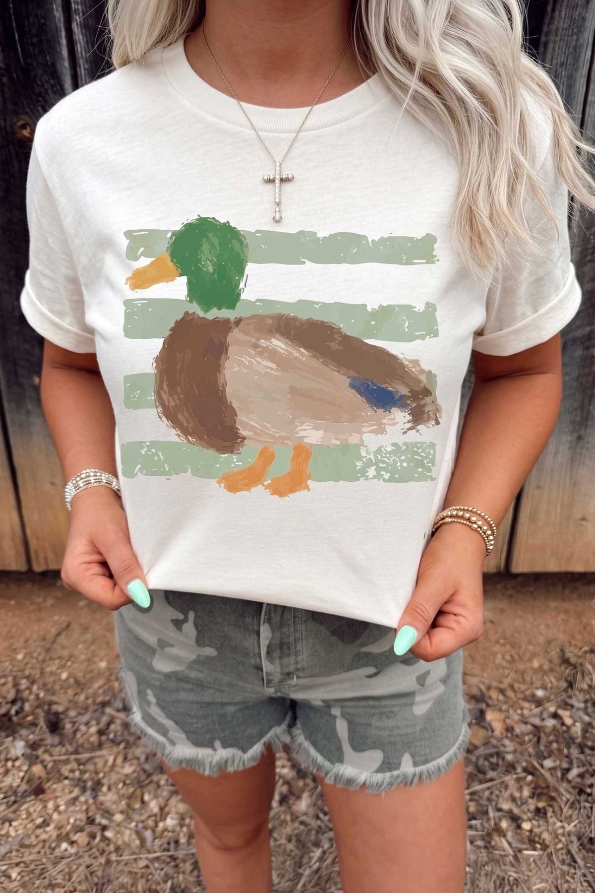 White Western Duck Graffiti Print T-Shirt - Walker Designs