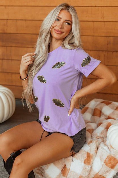 Wisteria Sequin Halloween Bat Patched Casual T Shirt - Walker Designs